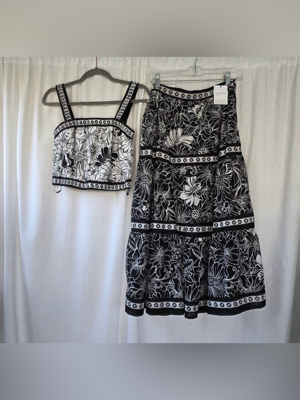 Japna Black and White Floral Midi Two-Piece Set - Picture 2 of 10
